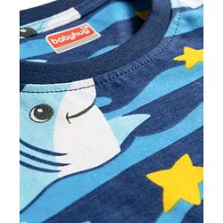 Babyhug Cotton Knit Half Sleeves T-Shirt & Shorts Co-ord Night Suit With Shark Print - Navy Blue