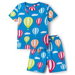 Babyhug Cotton Knit Half Sleeves Co-ords T-Shirt & Shorts Night Suit with Hot Air Balloon Print - Light Blue