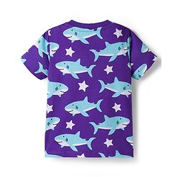 Babyhug Cotton Knit Half Sleeves T-Shirt & Shorts Co-ord Night Suit With Shark Print - Purple