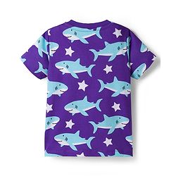 Babyhug Cotton Knit Half Sleeves T-Shirt & Shorts Co-ord Night Suit With Shark Print - Purple