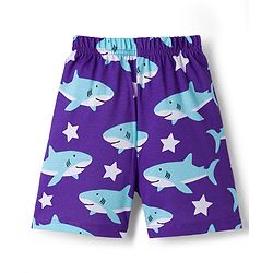 Babyhug Cotton Knit Half Sleeves T-Shirt & Shorts Co-ord Night Suit With Shark Print - Purple