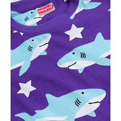 Babyhug Cotton Knit Half Sleeves T-Shirt & Shorts Co-ord Night Suit With Shark Print - Purple