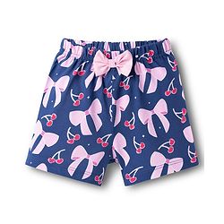 Babyhug Cotton Knit Half Sleeves T-Shirt & Shorts Co-ord Night Suit With Bow & Cherry Print - Navy Blue