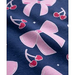 Babyhug Cotton Knit Half Sleeves T-Shirt & Shorts Co-ord Night Suit With Bow & Cherry Print - Navy Blue