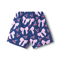 Babyhug Cotton Knit Half Sleeves T-Shirt & Shorts Co-ord Night Suit With Bow & Cherry Print - Navy Blue