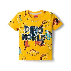 Babyhug 100% Cotton Knit Half Sleeves Dino Printed T-Shirt - Multicolour