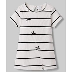 Babyhug Cotton Knit One Piece Dresses/Frocks Short Sleeves Round Neck Striped White 6-9 Months