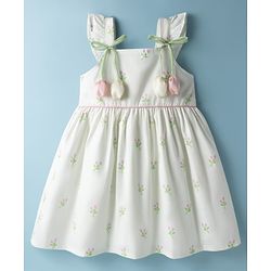 Babyhug Cotton Woven Sleeveless Frock With Floral Print & Applique - White