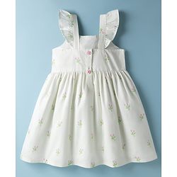 Babyhug Cotton Woven Sleeveless Frock With Floral Print & Applique - White