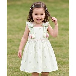 Babyhug Cotton Woven Sleeveless Frock With Floral Print & Applique - White