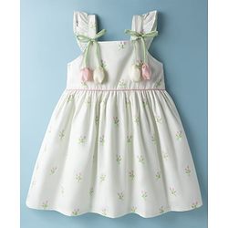 Babyhug Cotton Woven Sleeveless Frock With Floral Print & Applique - White