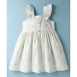 Babyhug Cotton Woven Sleeveless Frock With Floral Print & Applique - White