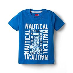 Babyhug 100% Cotton Knit Half Sleeves Nautical Text Printed T-Shirt - Multicolour
