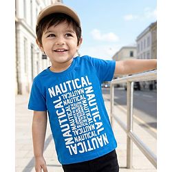 Babyhug 100% Cotton Knit Half Sleeves Nautical Text Printed T-Shirt - Multicolour