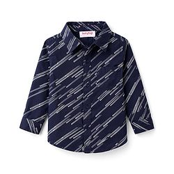 Babyhug Cotton Woven Full Sleeves Printed Shirt & Trouser Set - Navy Blue & Beige