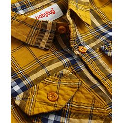 Babyhug Cotton Woven Full Sleeves Shirt & Denim Jeans Set With Checks - Yellow & Blue