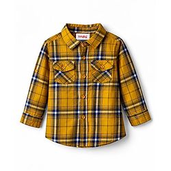 Babyhug Cotton Woven Full Sleeves Shirt & Denim Jeans Set With Checks - Yellow & Blue