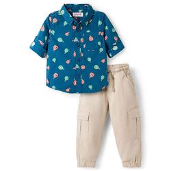 Babyhug Cotton Woven Full Sleeves Shirt & Lounge Pant Set With Air Balloon Print - Multicolor