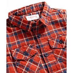 Babyhug Cotton Woven Full Sleeves Checkered Shirt & Trouser Set - Beige