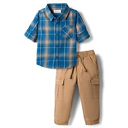 Babyhug Cotton Woven Full Sleeves Checks Shirt & Lounge Pant Set - Blue & Beige