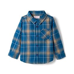 Babyhug Cotton Woven Full Sleeves Checks Shirt & Lounge Pant Set - Blue & Beige