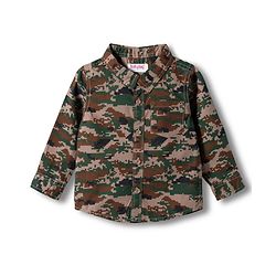 Babyhug Cotton Woven Full Sleeves Shirt & Denim Jeans Set With Camouflage Print - Multicolor