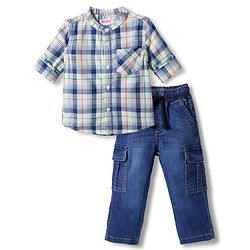 Babyhug Cotton Woven Full Sleeves Checks Shirt & Denim Jeans Set - Multicolor