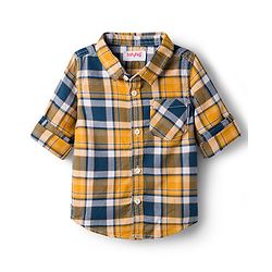 Babyhug Cotton Woven Full Sleeves Checkered Shirt & Denim Jeans Set - Blue