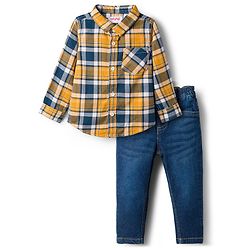 Babyhug Cotton Woven Full Sleeves Checkered Shirt & Denim Jeans Set - Blue