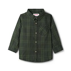 Babyhug Cotton Woven Full Sleeves Checks Shirt & Lounge Pant Set - Dark Green & Beige