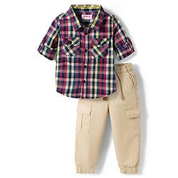 Babyhug Cotton Woven Full Sleeves Checks Shirt & Lounge Pant Set - Multicolor & Beige