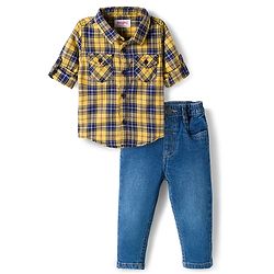 Babyhug Cotton Woven Full Sleeves Checks Shirt & Denim Jeans Set - Multicolor
