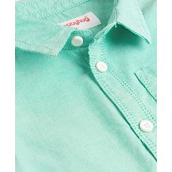 Babyhug Cotton Woven Full Sleeves Solid Color Shirt & Denim Jeans Set - Sea Green & Blue