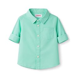 Babyhug Cotton Woven Full Sleeves Solid Color Shirt & Denim Jeans Set - Sea Green & Blue