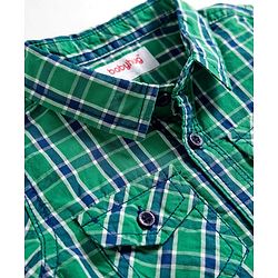 Babyhug Cotton Woven Full Sleeves Checkered Shirt & Denim Jeans Set - Green & Blue