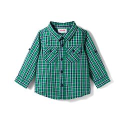 Babyhug Cotton Woven Full Sleeves Checkered Shirt & Denim Jeans Set - Green & Blue