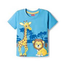 Babyhug Cotton Knit Half Sleeves T-Shirt With Animal Print - Light Blue