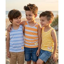 Babyhug 100% Cotton Knit Sleeveless Striped & Animal Printed Sando Pack Of 3 - Multicolour