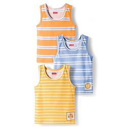 Babyhug 100% Cotton Knit Sleeveless Striped & Animal Printed Sando Pack Of 3 - Multicolour