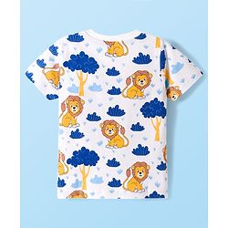 Babyhug Cotton Knit Half Sleeves T-Shirt With Lion Print - White