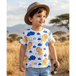 Babyhug Cotton Knit Half Sleeves T-Shirt With Lion Print - White