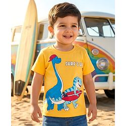 Babyhug 100% Cotton Knit Half Sleeves Dino Printed T-Shirt - Yellow