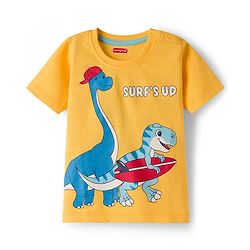 Babyhug 100% Cotton Knit Half Sleeves Dino Printed T-Shirt - Yellow