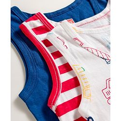 Babyhug 100% Cotton Knit Sleeveless Striped & Vehicles Printed Sando Vests Pack Of 3 - Multicolour