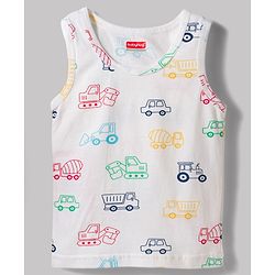 Babyhug 100% Cotton Knit Sleeveless Striped & Vehicles Printed Sando Vests Pack Of 3 - Multicolour