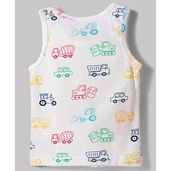 Babyhug 100% Cotton Knit Sleeveless Striped & Vehicles Printed Sando Vests Pack Of 3 - Multicolour
