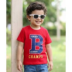 Babyhug 100% Cotton Knit Half Sleeves Text Printed T-Shirt - Red