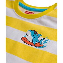 Babyhug 100% Cotton Knit Half Sleeves Striped T-Shirt With Shark Print - Multicolour