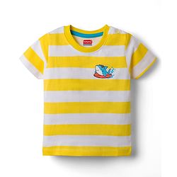 Babyhug 100% Cotton Knit Half Sleeves Striped T-Shirt With Shark Print - Multicolour