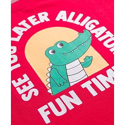 Babyhug 100% Cotton Knit Half Sleeves Alligator & Text Printed T-Shirt - Red